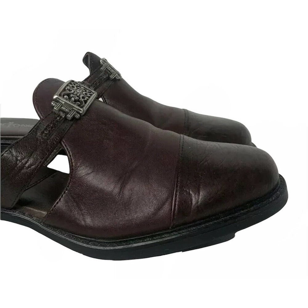 Womens Minnetonka 6052 Brown Leather Horsebit Medallion Cap Toe Mule Clogs Sz 7 - Picture 3 of 11